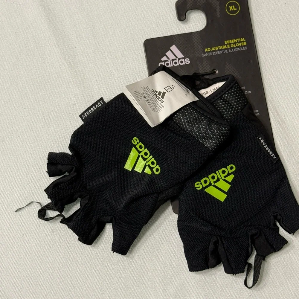 adidas Aeroready Essential Adjustable Training Gloves Fingerless Black Neon Logo